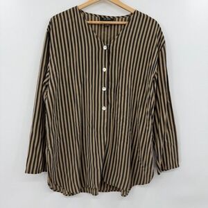 Silk‎ House Womens Brown Black Striped Long Sleeve Button-Up Shirt Medium
